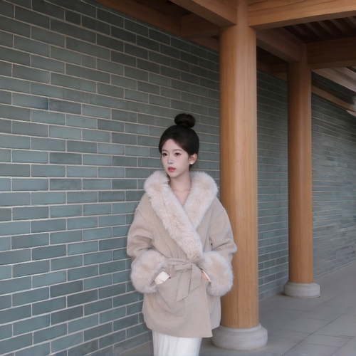 宽松型25冬季常规千金感V领外套