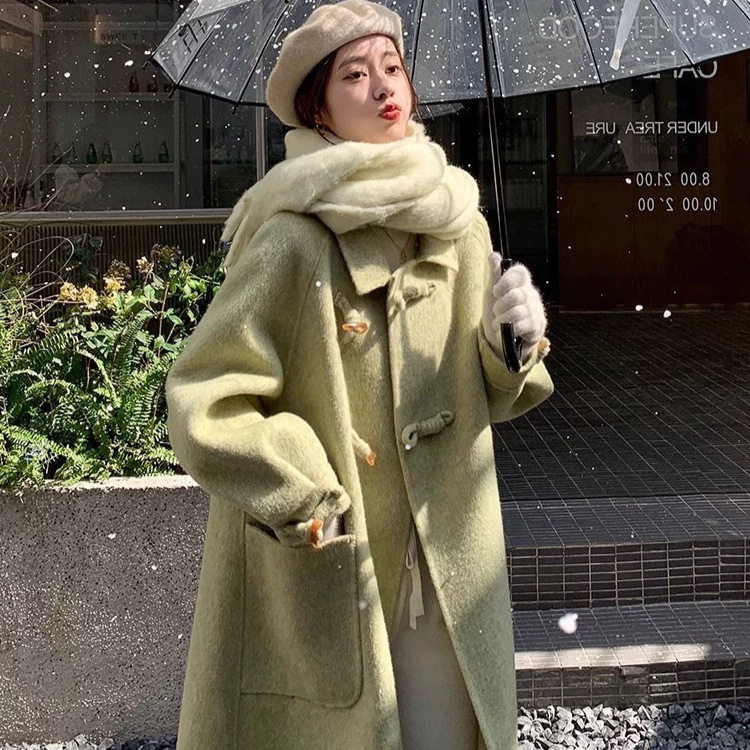 双面羊绒大衣女加长款2025年秋冬新款牛角扣小个子感毛呢外套