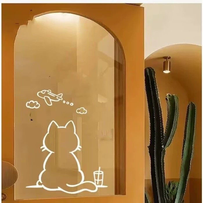 创意贴纸猫猫看飞机窗户贴纸室内玻璃门装饰贴民宿贴画客厅卧室贴图片