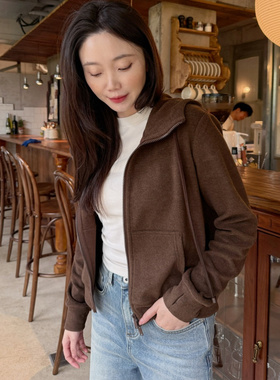 橙子太太女装2025秋冬新款山羊绒保暖双拉链休闲连帽卫衣外套两色