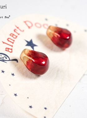 Palnart poc日系迷你石榴籽红色珠子 少女夏天ins耳钉无耳洞耳夹