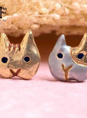 Palnart poc日本创意卡通迷你猫萌宠可爱女手作不对称耳钉耳夹