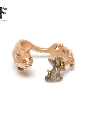 Palnartpocx4F猫咪老鼠戒指