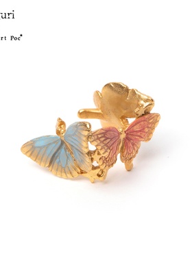 巡meguri手作Palnart poc蝴蝶少女古怪可爱茶系美术生耳夹耳挂款