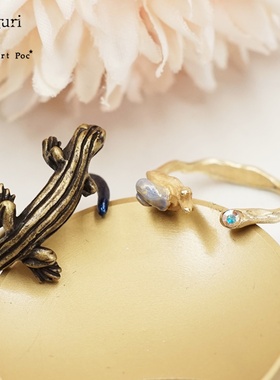 Palnart poc蜥蜴蜗牛鸽子蓝色尾巴可爱立体动物森系半开口女戒指