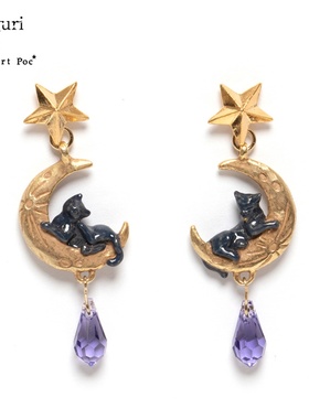巡meguri原创Palnart poc子品牌4F小众设计月亮蓝色猫咪水滴耳环