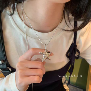 银色星星爱心抽拉锁骨链项链小众颈链女款 气质百搭毛衣链 2025新款