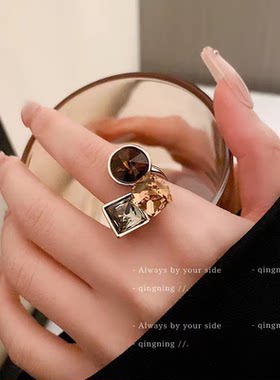 夸张轻奢水晶锆石开口食指戒戒指小众设计高级感时尚个性百搭指环