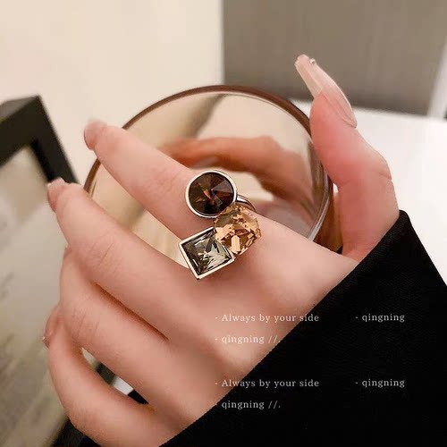 夸张轻奢水晶锆石开口食指戒戒指小众设计高级感时尚个性百搭指环