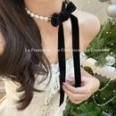 法式 千金珍珠丝绒项链蝴蝶结绑带颈带百搭高级气质名媛锁骨颈链女