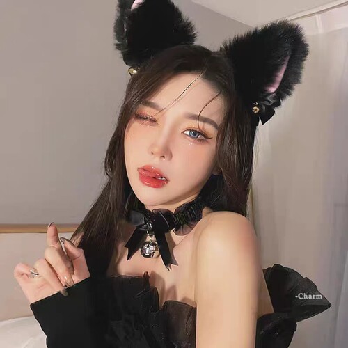 猫耳朵发箍性感铃铛项圈项链女颈链颈带项圈纯欲猫咪女仆脖子配饰