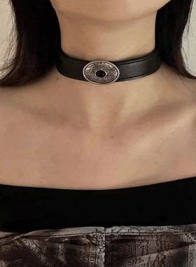 复古藏式金属图腾做旧朋克优质皮革项链女小众百搭项圈choker颈链