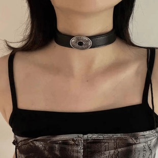 复古藏式 金属图腾做旧朋克优质皮革项链女小众百搭项圈choker颈链