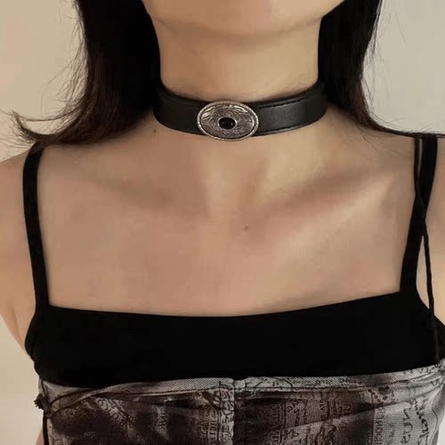 复古藏式金属图腾做旧朋克优质皮革项链女小众百搭项圈choker颈链