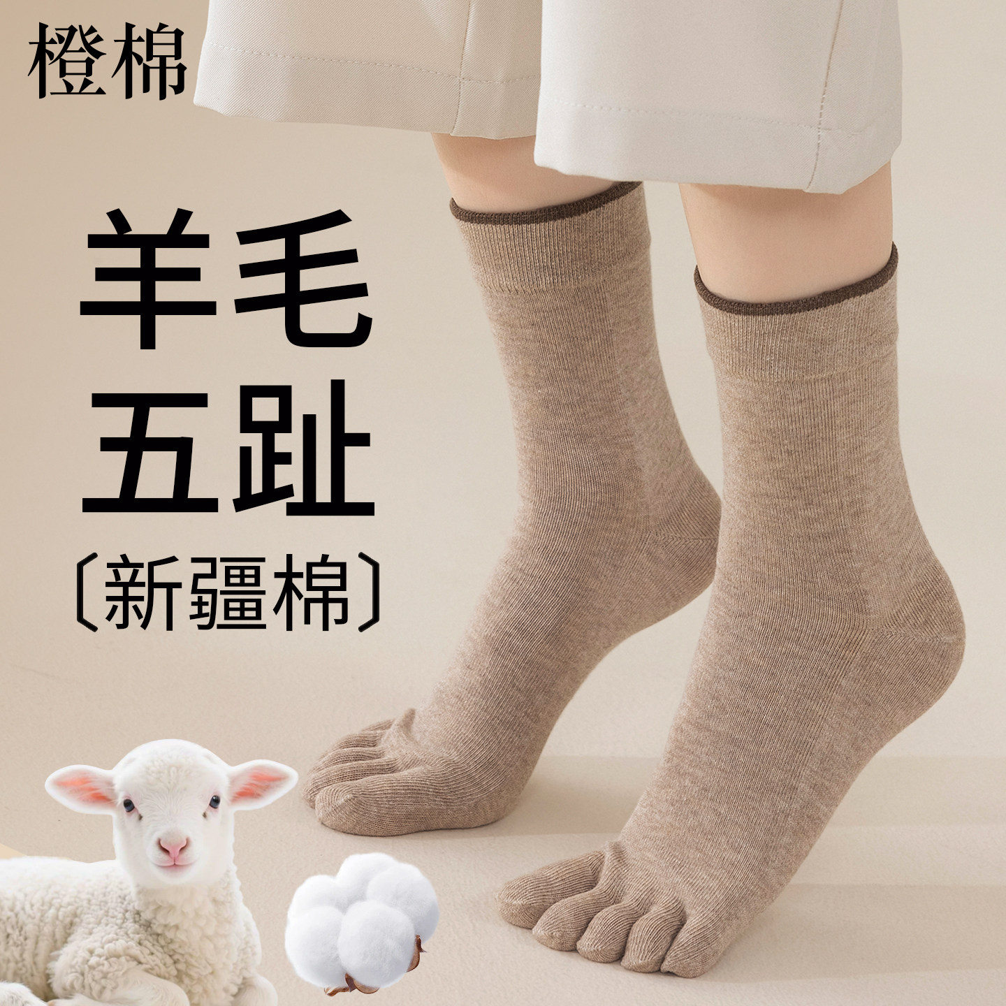 秋冬羊毛加绒保暖防臭五指袜女