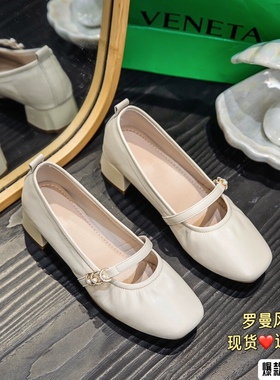 超软女单鞋法式浅口单鞋女2025高跟3厘米鞋子粗跟配裙子气质96105