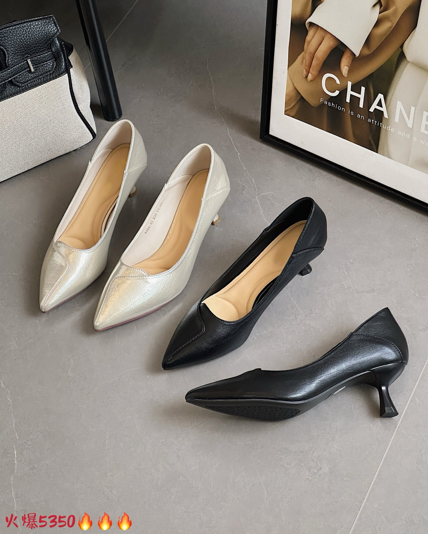 女鞋不累脚新款春秋夏高跟鞋黑色职业舒适软皮通勤上班工作鞋5350