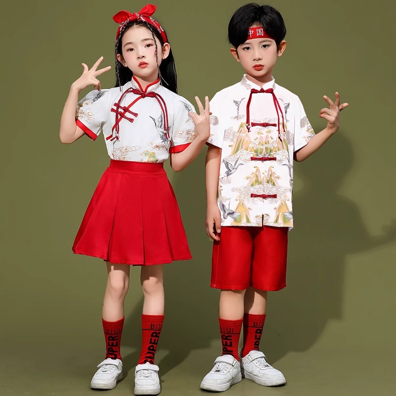 六一兒童合唱演出服中國風(fēng)小學(xué)生啦啦隊(duì)街舞表演服女童幼兒園漢服