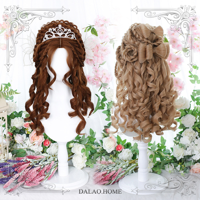 taobao agent Wig, helmet, curly set with hair parting, Lolita style