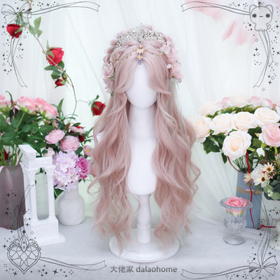 大佬家假发lolita粉色长卷发「蒂」日系自然八字刘海全头套假毛