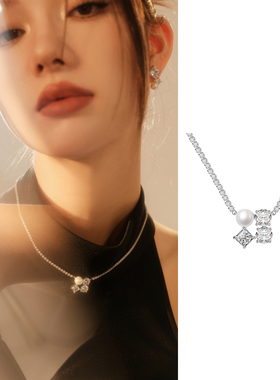 abyb月光宝盒项链轻奢百搭锁骨链珍珠颈链生日礼物毛衣链吊坠首饰