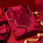 结婚睡衣新婚情侣套装 高档婚用丝绸红色本命年男女新娘新郎家居服