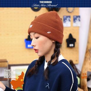 帽女针织橘红色冷帽秋冬大头围脸小新帽子保暖毛线针织男显白显帽