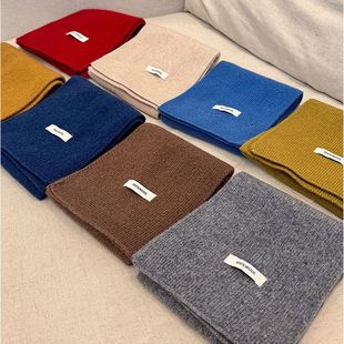 冬季黑绿色护颈纯色围脖灰色男女糯羊毛软毛线小蓝色短款围巾咖色