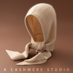 韩版巴拉克拉法帽大头围山羊绒帽子围脖一体毛线帽绑带针织帽冷帽