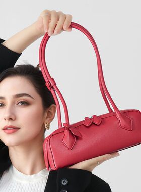 热销女包韩国小众腋下法棍红色包包高级感轻奢真皮单肩通勤腋下包