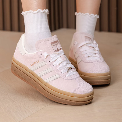 阿迪达斯三叶草T头鞋2026夏女GAZELLE BOLD厚底休闲板鞋 IH4209