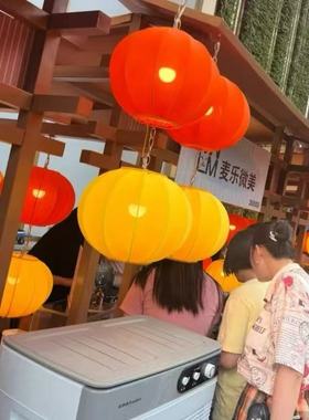 圆形新年灯笼圆球黄色橙色可连串景区装饰户外防水新中式布艺吊灯