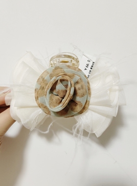 （满15包邮发货）永诗法式甜美雪纺奶茶玫瑰仙仙气质五指抓夹