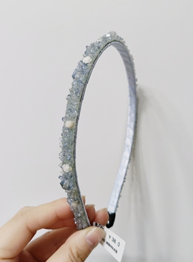 （满15包邮发货）永诗手工鱼线缠绕轻奢糖霜碎钻水晶发箍蓝色