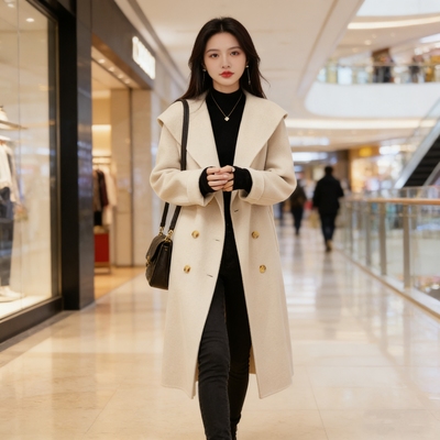 轻奢优雅风双面呢大衣女中长款韩素希同款羊毛外套赫本风宽松通勤