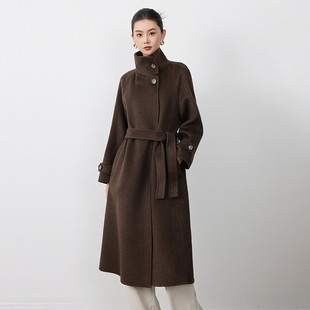 2025新款双面羊毛呢大衣女中长款立领系带收腰显瘦通勤毛呢外套