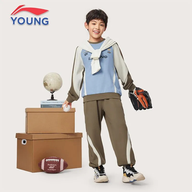 李宁男女中大童卫衣卫裤套装2026春季新款棉质透气吸汗套头运动服