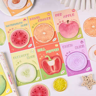 新款 饰可撕素材N次贴高颜值趣味便签纸留言备忘贴 可爱水果异形便利贴ins创意可爱水果蔬菜贴纸儿童手帐diy装