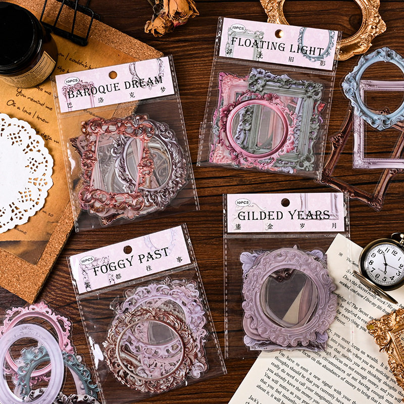 复古文艺欧式镂空相框贴纸包高颜值PET防水儿童DIY手帐日记打底背景素材拼贴画装饰手机壳相册造景贴纸10张入