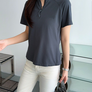 比音菠luo春夏新款半拉链女士休闲户外速干防晒透气休闲短袖上衣