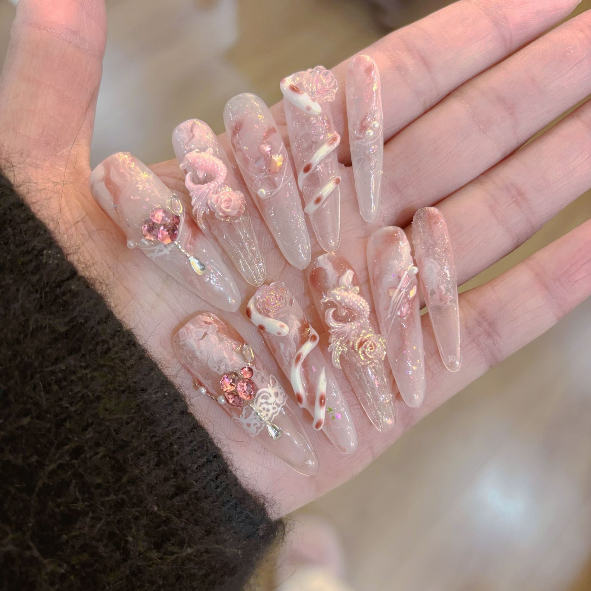 JX春季新款春纯欲迷雾蔷薇高级感穿戴甲片可拆卸蛇年锦鲤捏捏