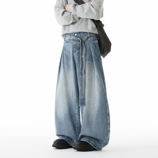 新款 K25803 美式 B315 特p45控88 潮流水洗压褶腰带设计牛仔裤 秋季