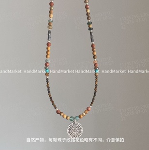 吊坠925银 JIUJIU【禅语罗盘项链】手工气质百搭复古小众彩色