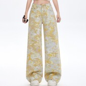 拖地裤 复古扎染彩绘印花牛仔裤 高腰显瘦休闲阔腿裤 2025新款 女夏季