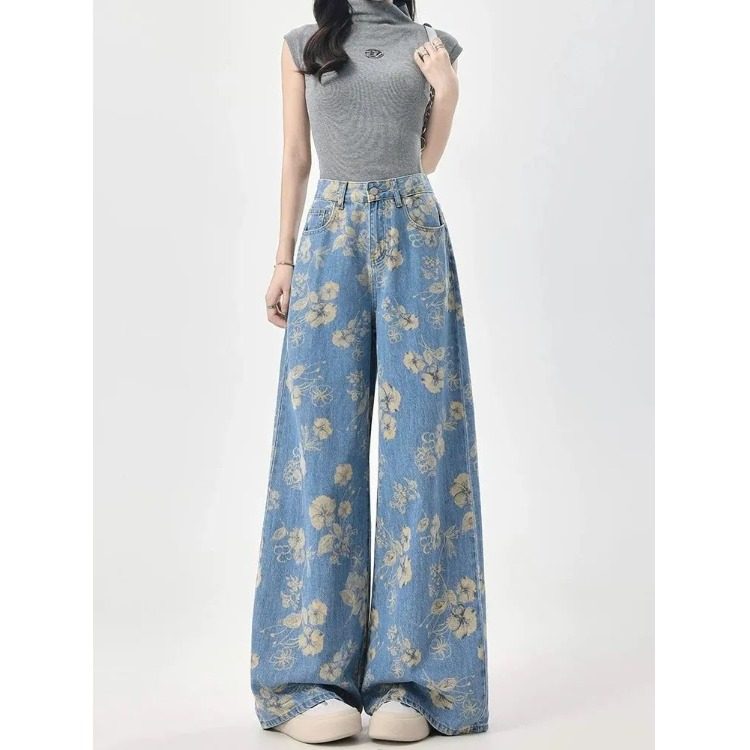 慵懒潮港风阔腿牛仔裤女春秋季2026年新款高腰显瘦宽松垂感拖地裤