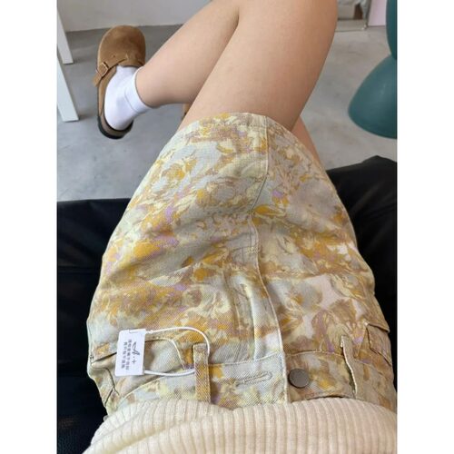 黄金色扎染半身裙裤牛仔裙女夏季
