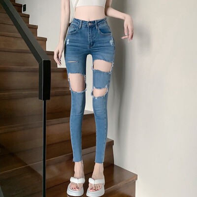 个性设计感破洞牛仔裤女夏季薄款