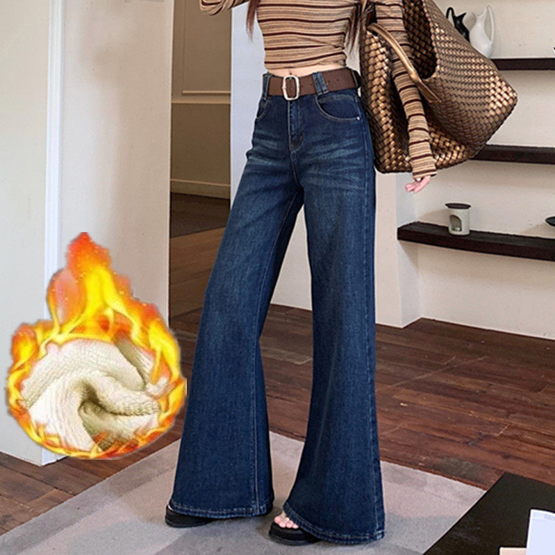 小个子加绒加厚保暖裤微喇牛仔裤女秋冬季2025新款显瘦修身喇叭裤