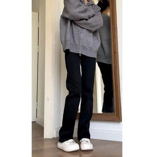 小个子窄版直筒裤黑色牛仔裤女春秋季2026新款高腰显瘦修身拖地裤