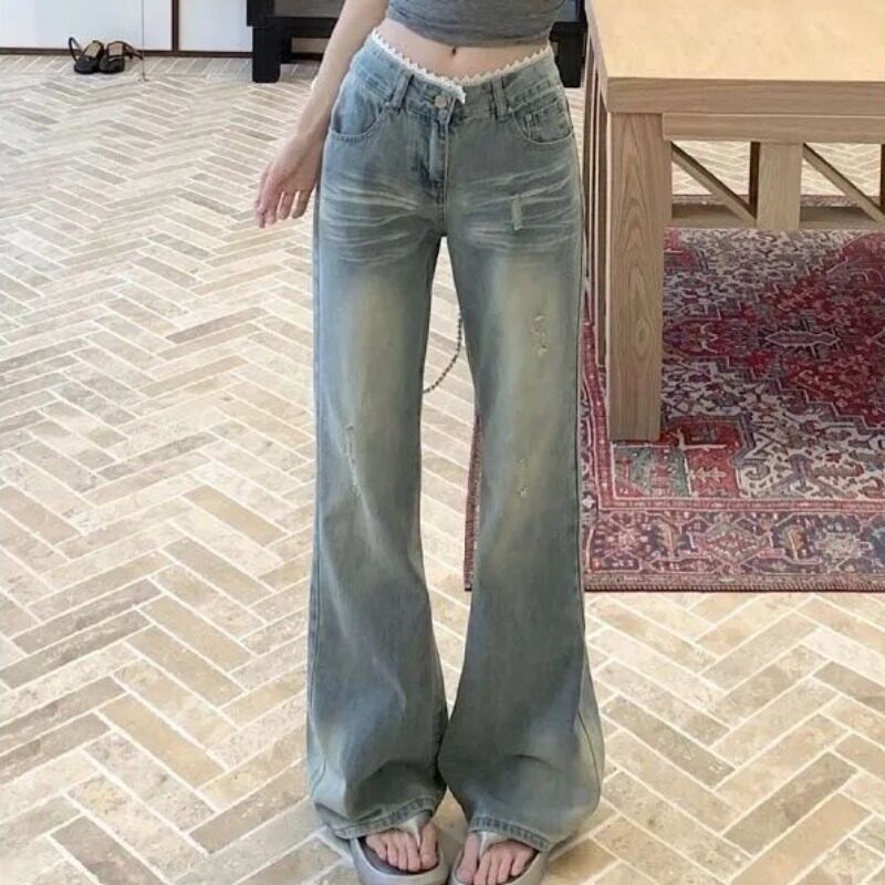 小众设计感破洞牛仔裤子女春秋季